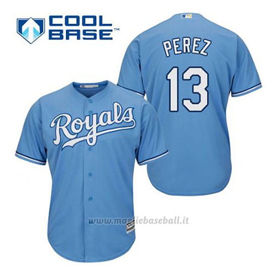 Maglia Baseball Uomo Kansas City Royals Salvador Perez 13 Powder Blu Alterner Cool Base